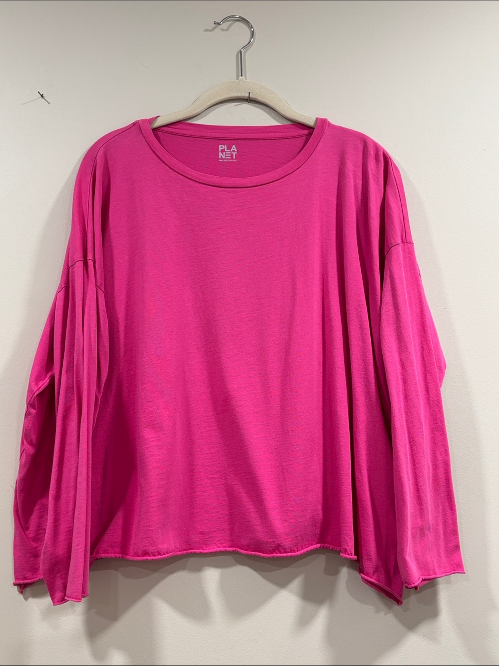 Planet by Lauren G Pima Cotton Mini Luxury Boxy T-Shirt in Magenta Pink